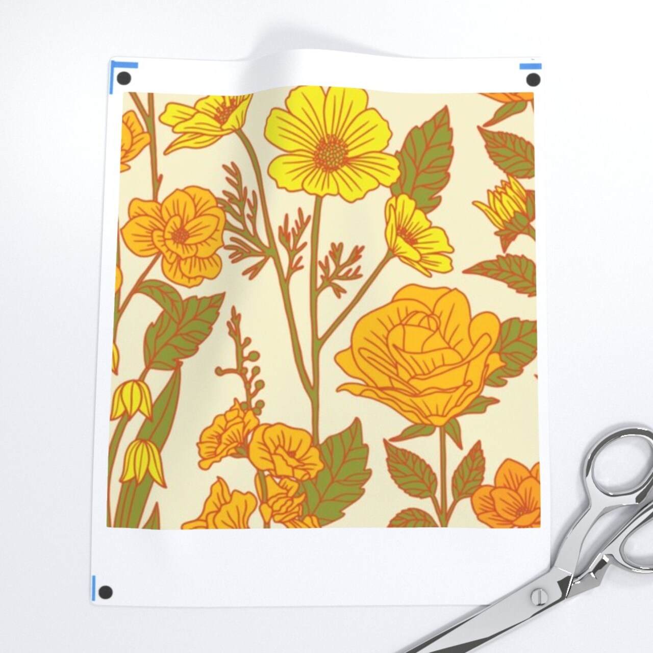 Retro Floral Yellow Orange Green 1970S Flowers Botanical Custom Printed Fabric by Spoonflower Various Fabrics by the Yard or Fat Quarter